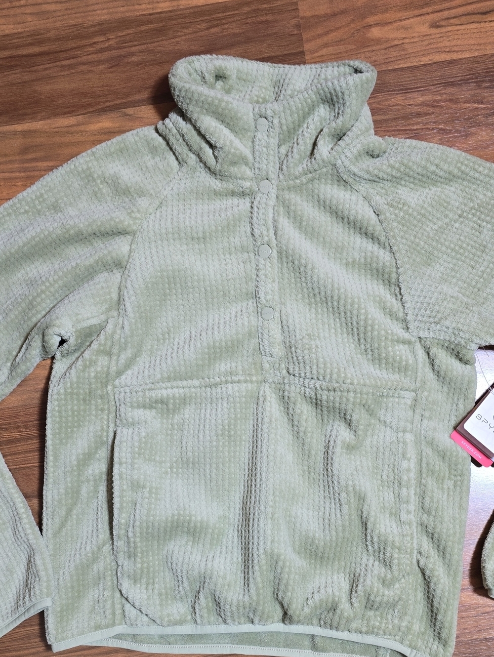 Spyder NWT Sage Green Waffle Grid Fleece Quarter Snap Pullover Jacket